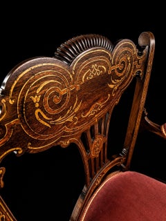Edwardian Mahogany & Satinwood Inlaid Armchair with Castors, circa 1905
