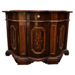 Antique Walnut Serpentine Sideboard with Floral Marquetry Inlay, circa 1900