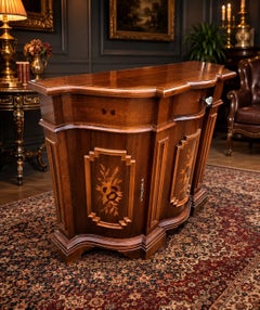 Antique Walnut Serpentine Sideboard with Floral Marquetry Inlay, circa 1900