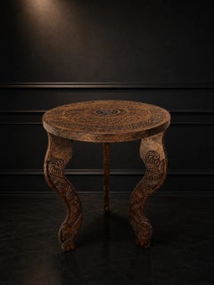 Antique Anglo-Indian Hand-Carved Wood Tripod Table with Bird & Claw Feet