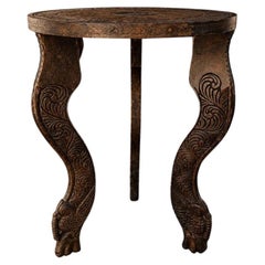 Antique Anglo-Indian Hand-Carved Wood Tripod Table with Bird & Claw Feet