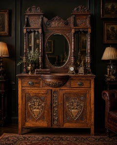 Monumental Victorian Inlaid Mahogany Mirrored Sideboard Dresser, circa 1890