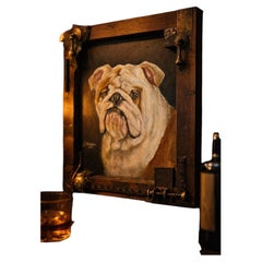 Clive Fredriksson Signed Bulldog Oil Painting & Industrial Mixed Media Assemblag