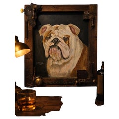 Clive Fredriksson Signed Bulldog Oil Painting & Industrial Mixed Media Assemblag