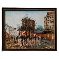 Vintage Signed Impressionist Oil Painting of Paris Street Scene, Framed