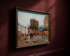 Vintage Signed Impressionist Oil Painting of Paris Street Scene, Framed