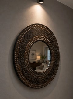 Contemporary Round Bronze-Effect Textured Sunburst Wall Mirror