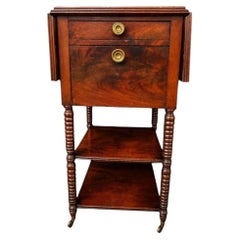 Victorian Flame Mahogany Drop-Leaf Work & Sewing Table with Barley Twist Legs