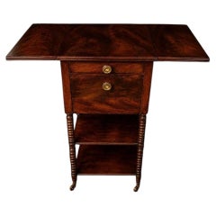 Victorian Flame Mahogany Drop-Leaf Work & Sewing Table with Barley Twist Legs