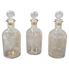 Set of Three Vintage Mercury Glass Apothecary Bottles with Original Stoppers