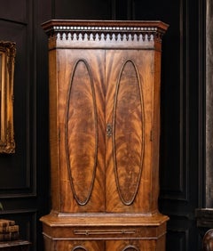 Edwardian Flame Mahogany Two-Part Corner Cabinet with Mirrored Drinks Slide
