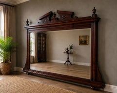 Large Victorian Carved Mahogany Overmantel Mirror with Architectural Pediment