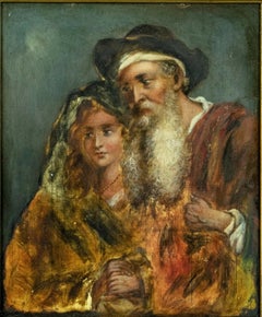 19th Century Dutch School Portrait Painting of an Elderly Man and Young Woman