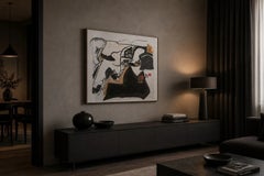 Grande peinture abstraite des années 1970, réalisée en techniques mixtes et en impasto, attribuée à Peter J