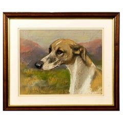 Julie Scott Signed Greyhound Portrait, British Sporting Dog Painting, 1996