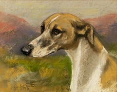 Julie Scott Signed Greyhound Portrait, British Sporting Dog Painting, 1996