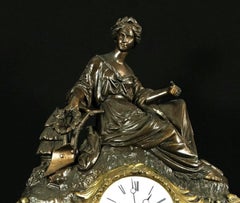 French Samuel Marti Figural Mantel Clock in Bronze and Ormolu, circa 1880