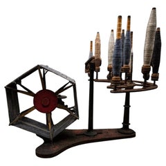 Antique Industrial Textile Yarn Winder Bobbin Creel, Cast Iron Factory Machine