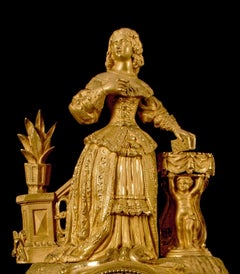 French Louis XV Style Gilt Bronze Figural Mantel Clock, 19th Century