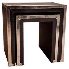 Vintage Pair of Chrome & Faux Ostrich Nesting Side Tables, circa 1970s