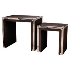 Vintage Pair of Chrome & Faux Ostrich Nesting Side Tables, circa 1970s