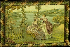 French Gobelins Style Jacquard Tapestry After Boucher, Two Courtly Ladies