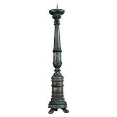 Antique Turned Wood Pricket Candlestick with Polychrome Finish, 19th Century
