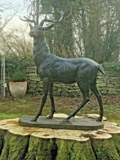 Large Life-Size Cast Iron Stag Garden Sculpture