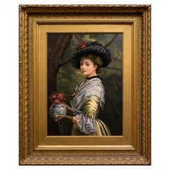 E. K. Prizeman, Ritratto di una giovane donna elegante con fiori, olio su tela