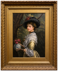 E. K. Prizeman, Portrait of an Elegant Young Woman with Flowers, Oil on Canvas