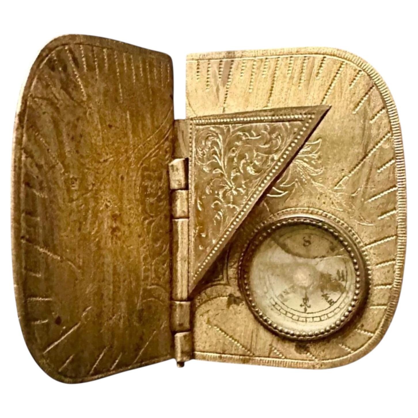 Viktorianische, vergoldete Metall-Taschen-Falt-Sonnenuhr mit Kompass von J. Baum & Co., Birmingham