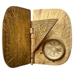 Victorian J. Baum & Co Birmingham Gilt Metal Folding Pocket Sundial with Compass