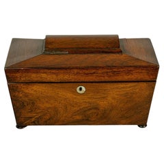 Regency Rosewood Sarcophagus Tea Caddy with Cut Glass Mixing Bowl, circa 1820