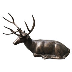Large Life-Size Reclining Stag Garden Sculpture in Bronzed Cast Aluminium