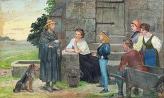 Thomas Charles Barfield “Villagers and a Pilgrim Monk” Victorian Watercolour