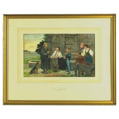 Thomas Charles Barfield “Villagers and a Pilgrim Monk” Victorian Watercolour
