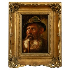 Bernd Funke German Portrait of a Gentleman with Pipe, Oil on Board, Mid-20th C