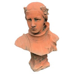 Joan of Arc Stone Bust Sculpture with Antique Terracotta Finish