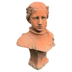 Joan of Arc Stone Bust Sculpture with Antique Terracotta Finish