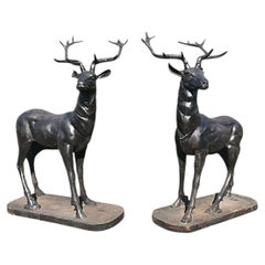 Monumental Pair of Life-Size Cast Iron Stag Sculptures Skyfall Style Gate Pier