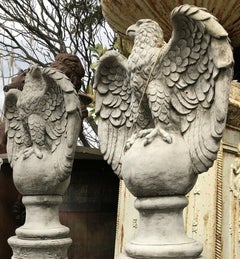 Pair of Large Cast Stone Eagle Sculptures – Classical Gate Pier Garden Statues