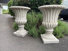 Pair of Classical British Cast Stone Fluted Garden Urns – Large Architectural