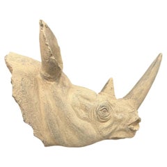 Large Realistic Rhinoceros Head Bust Sculpture on Metal Stand – Stone Effect
