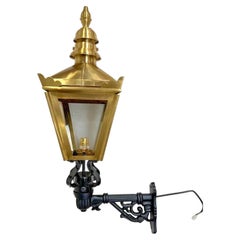 Traditional Brass Wall Lantern with Ornate Cast Iron Bracket