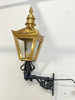 Traditional Brass Wall Lantern with Ornate Cast Iron Bracket