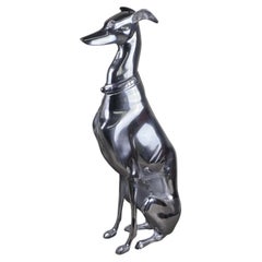 Large Sitting Whippet Greyhound Dog Sculpture in Polished Aluminium