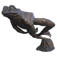 Large Solid Bronze Leaping Frog Fountain Sculpture, Garden Pond Water Spitter