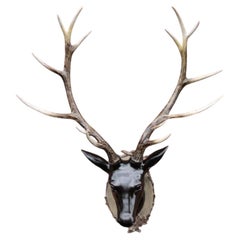 Large Wall-Mounted Stag Head Sculpture with Antlers Life-Size Faux Bronze Deer