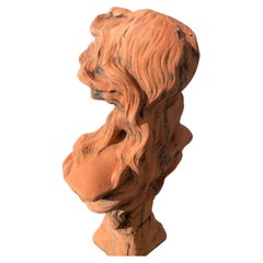 Classical Terracotta Female Bust Sculpture with Long Flowing Hair
