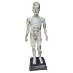 Large Classical Greek-Style Male Nude Bronze Sculpture with Verdigris Patina